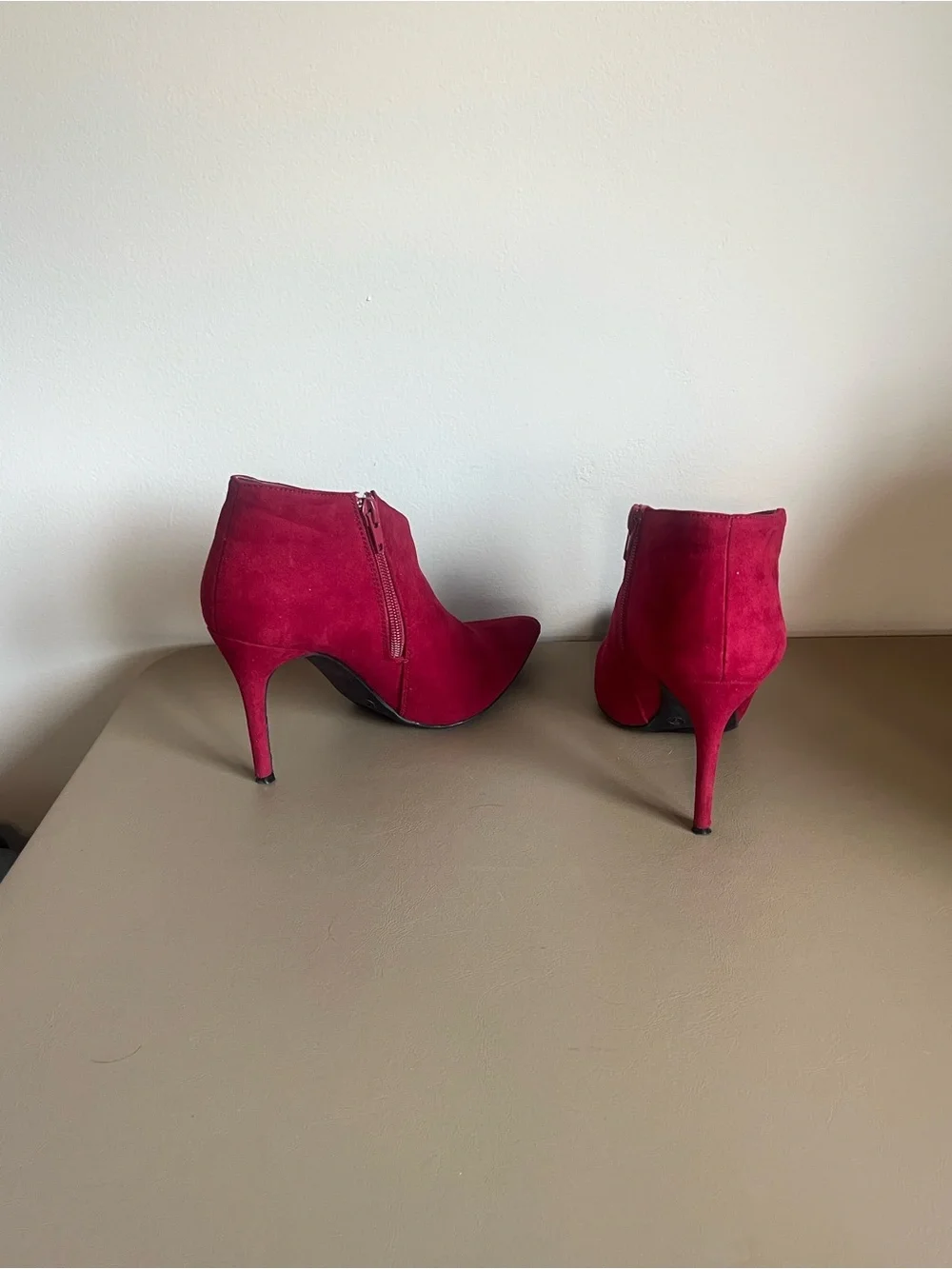 Women's Red Suede Pointed-Toe Ankle Booties